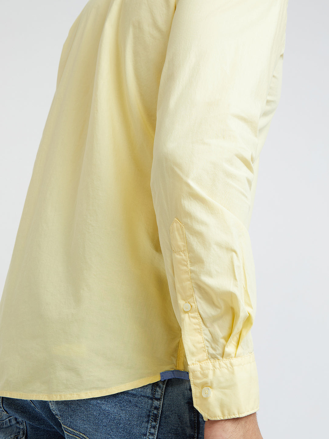 Men Yellow Slim Fit Solid Cotton Full Sleeve Shirts