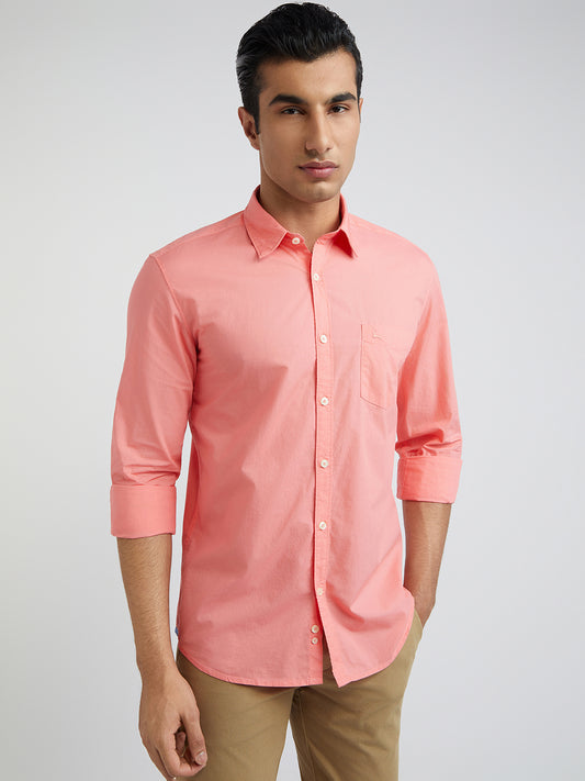 Men Red Slim Fit Solid Cotton Full Sleeve Shirts