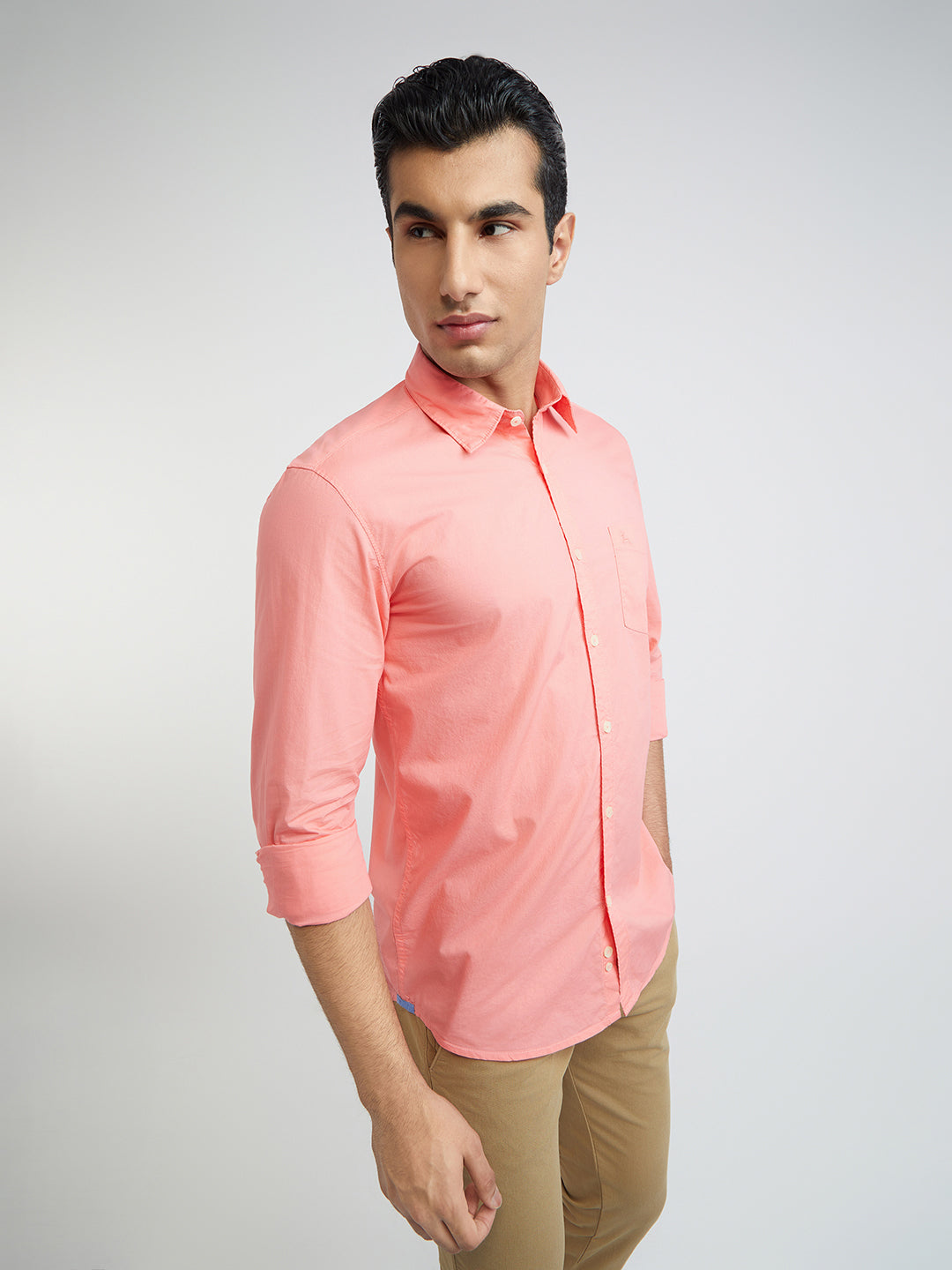 Men Red Slim Fit Solid Cotton Full Sleeve Shirts