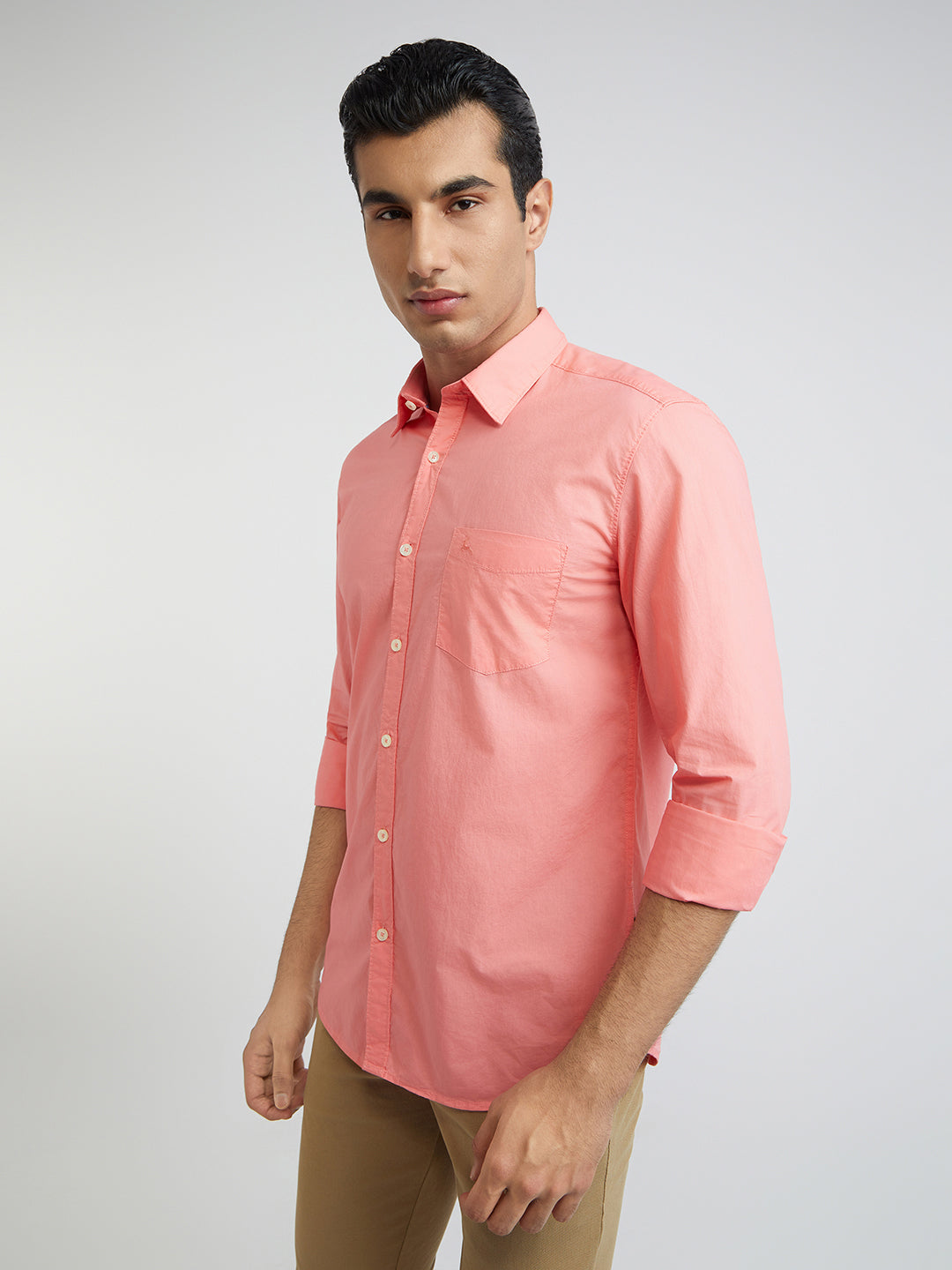 Men Red Slim Fit Solid Cotton Full Sleeve Shirts