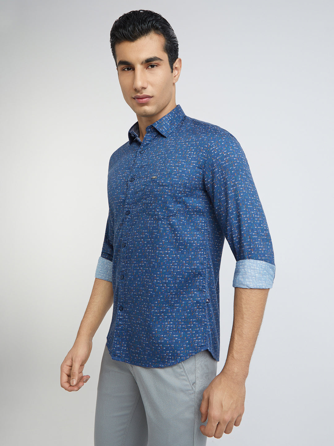 Men Blue Slim Fit Print Cotton Full Sleeve Shirts