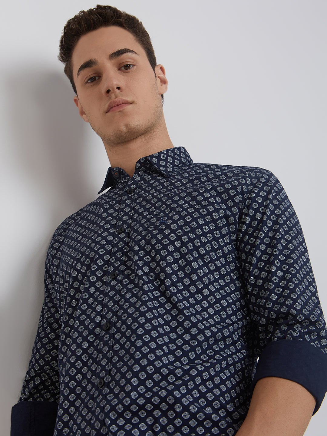 Parx Men Blue Printed Slim Fit Cotton Casual Shirt