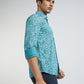 Men Blue Slim Fit Print Cotton Full Sleeve Shirts