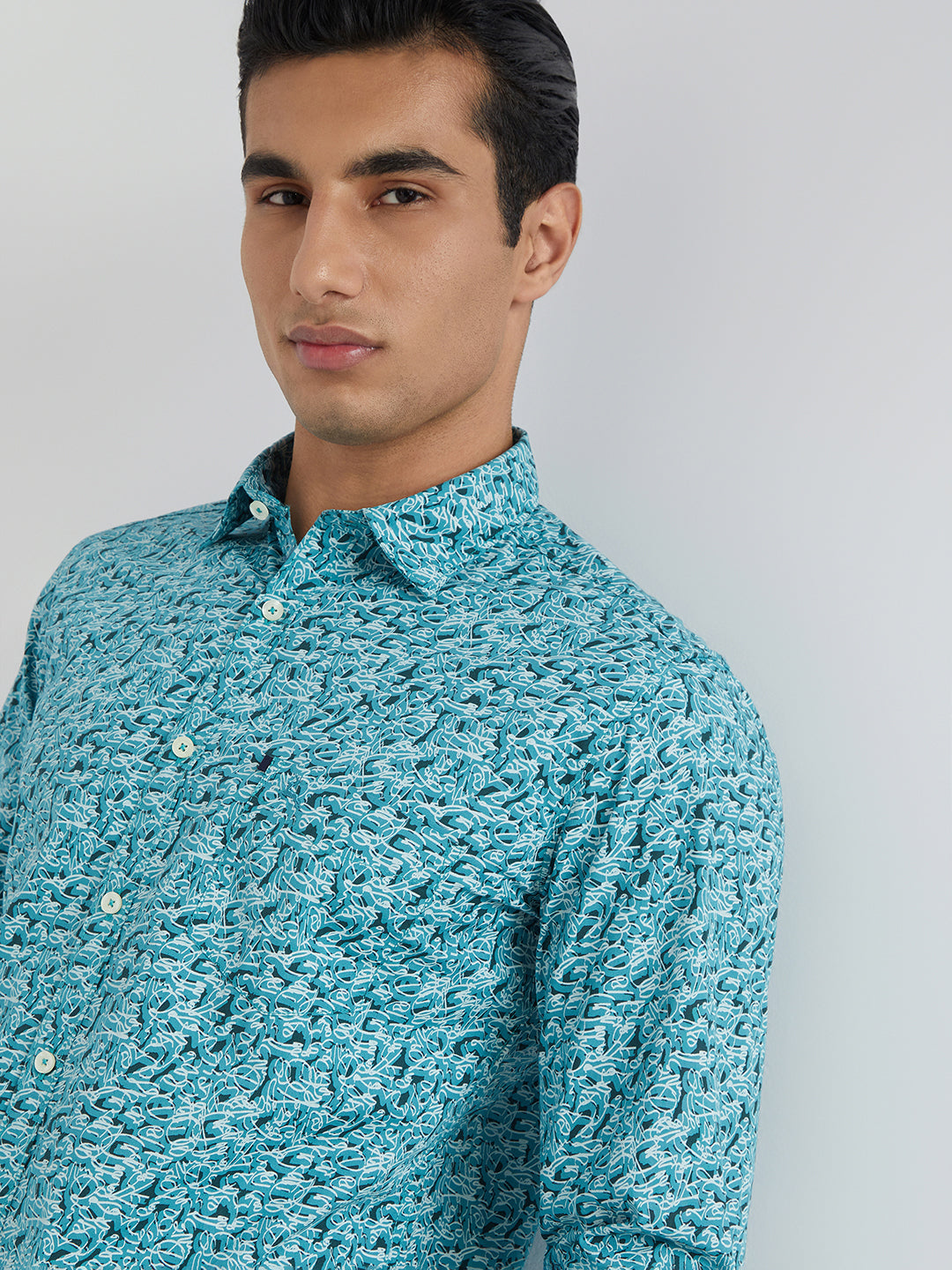 Men Blue Slim Fit Print Cotton Full Sleeve Shirts