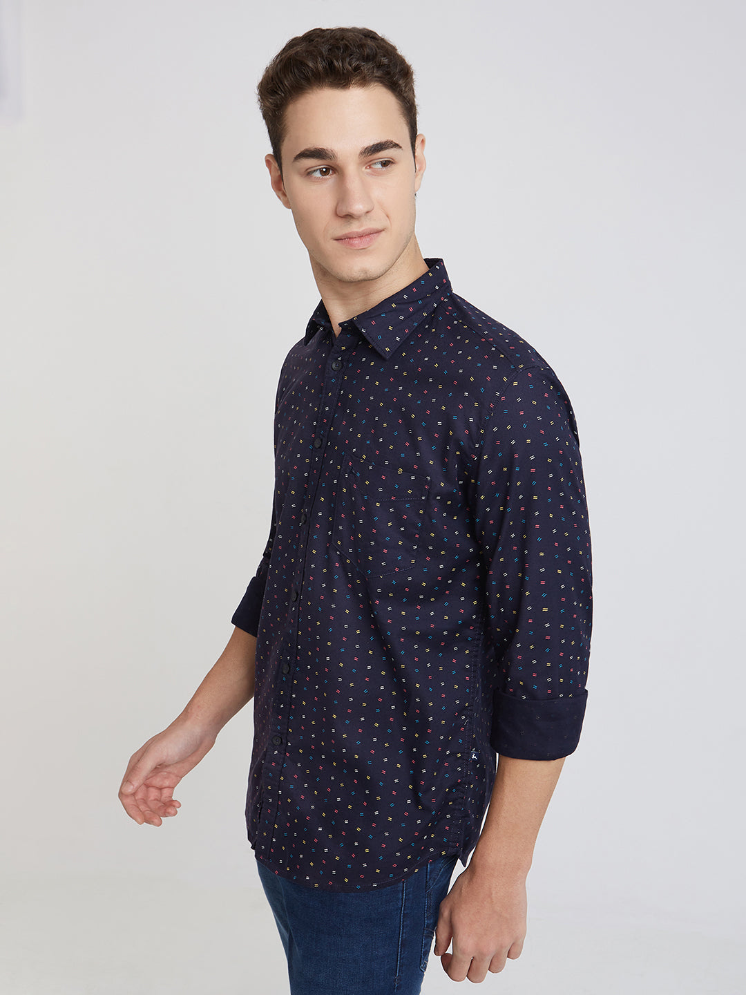 Parx Men Blue Printed Slim Fit Cotton Casual Shirt