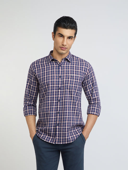 Men Blue Slim Fit Checks Cotton Full Sleeve Shirts