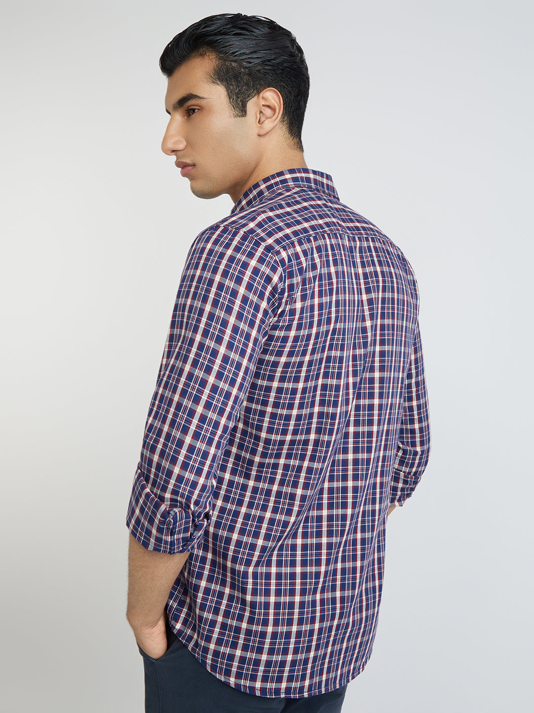 Men Blue Slim Fit Checks Cotton Full Sleeve Shirts