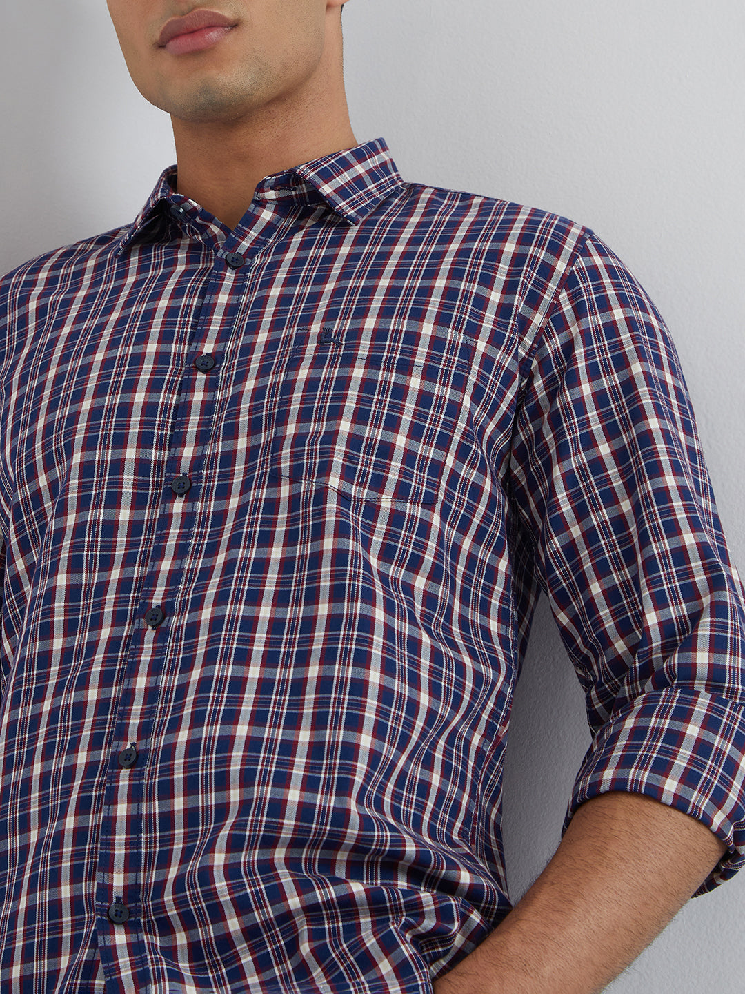 Men Blue Slim Fit Checks Cotton Full Sleeve Shirts