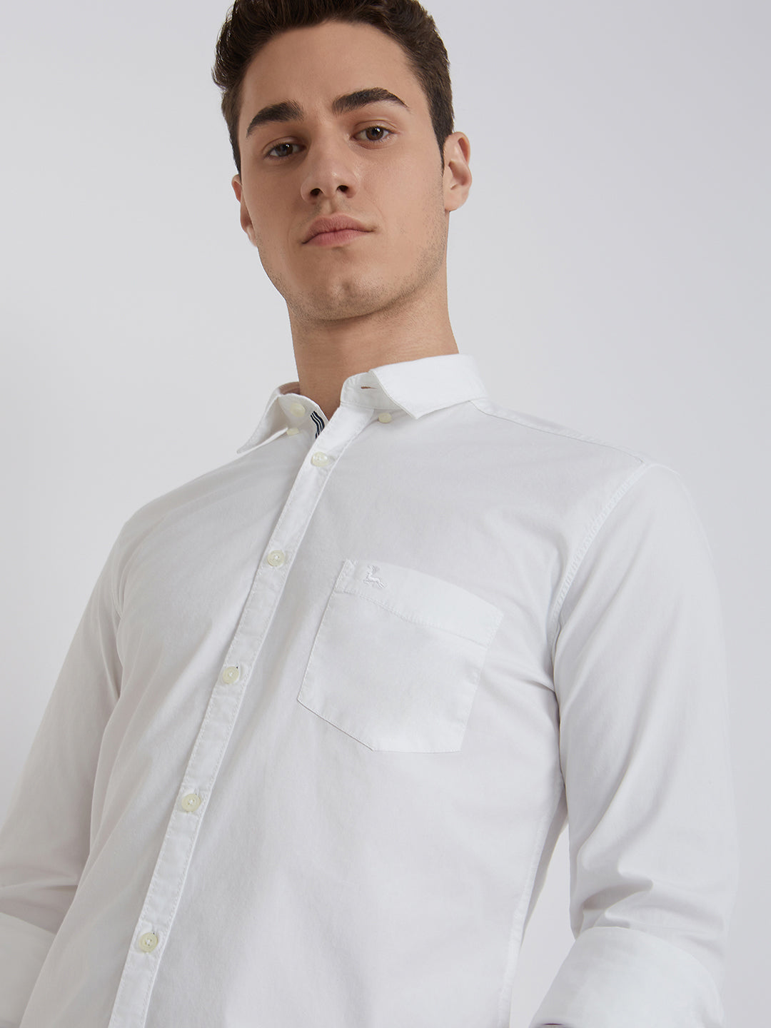 Men White Slim Fit Solid Cotton Blend Full Sleeve Shirts