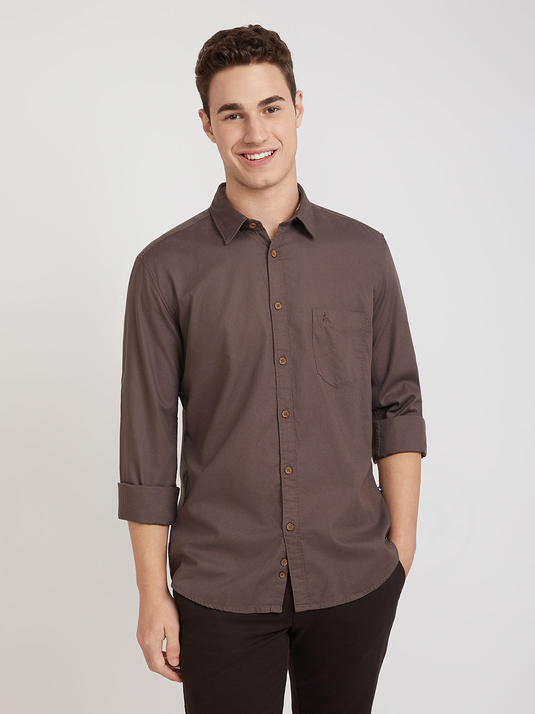 Men Brown Slim Fit Solid Cotton Full Sleeve Shirts – MyRaymond