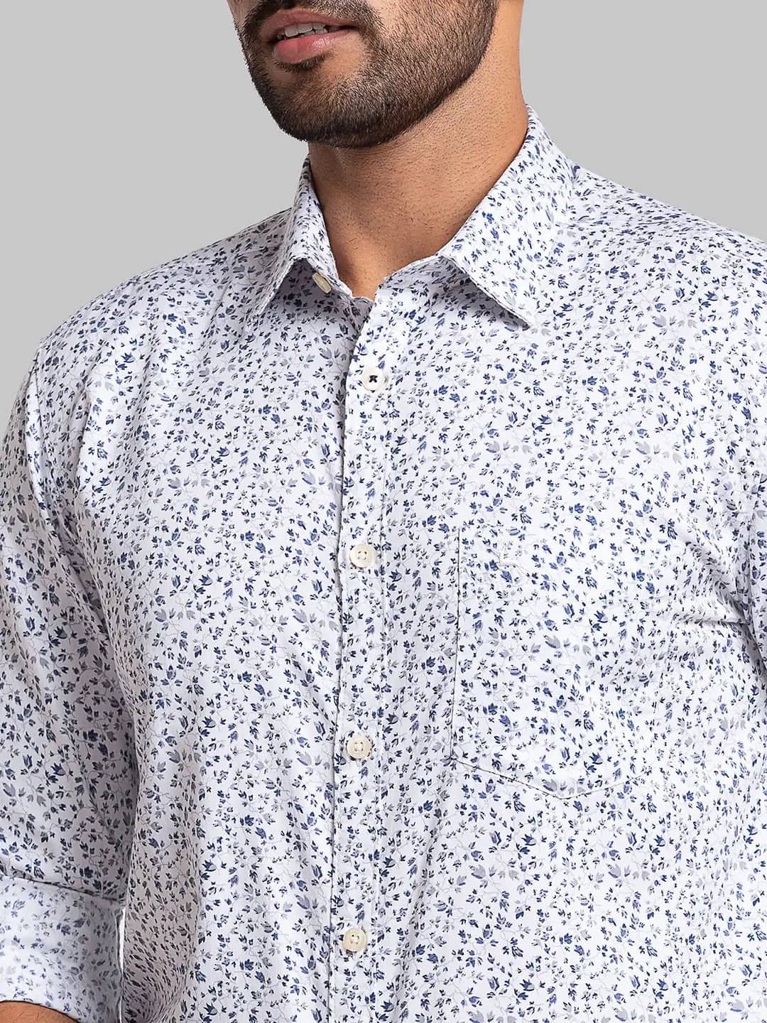 Parx Men White Printed Slim Fit Cotton Casual Shirt