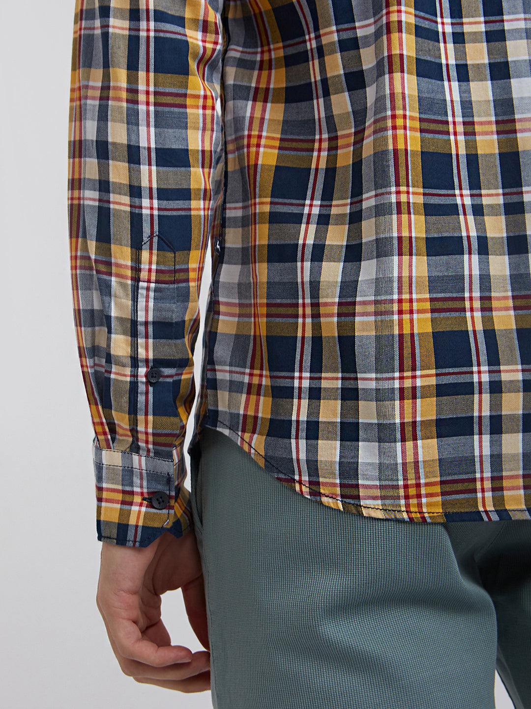 Men Yellow Slim Fit Checks Cotton Full Sleeve Shirts