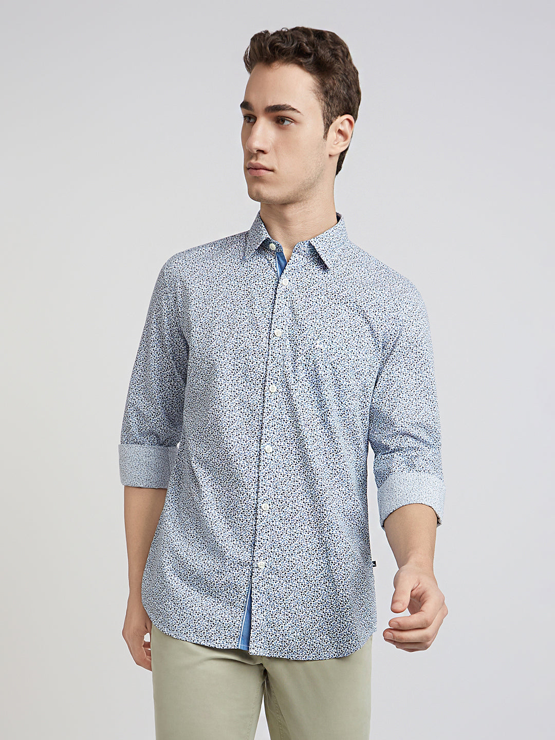 Men Blue Slim Fit Print Cotton Full Sleeve Shirts