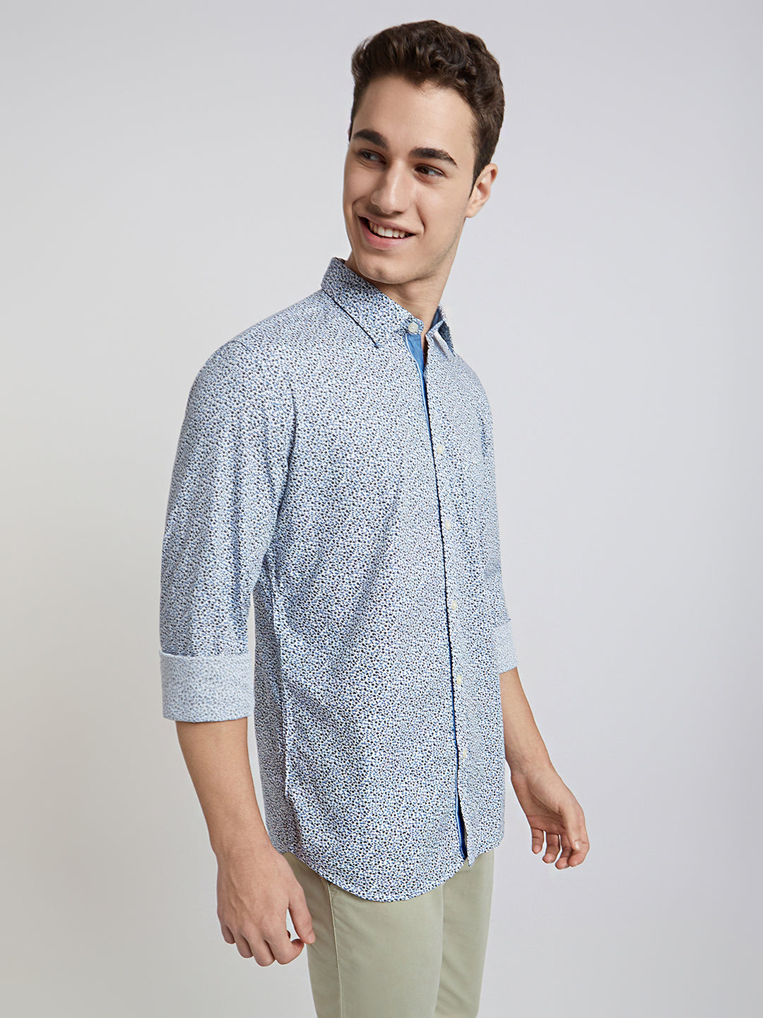 Men Blue Slim Fit Print Cotton Full Sleeve Shirts