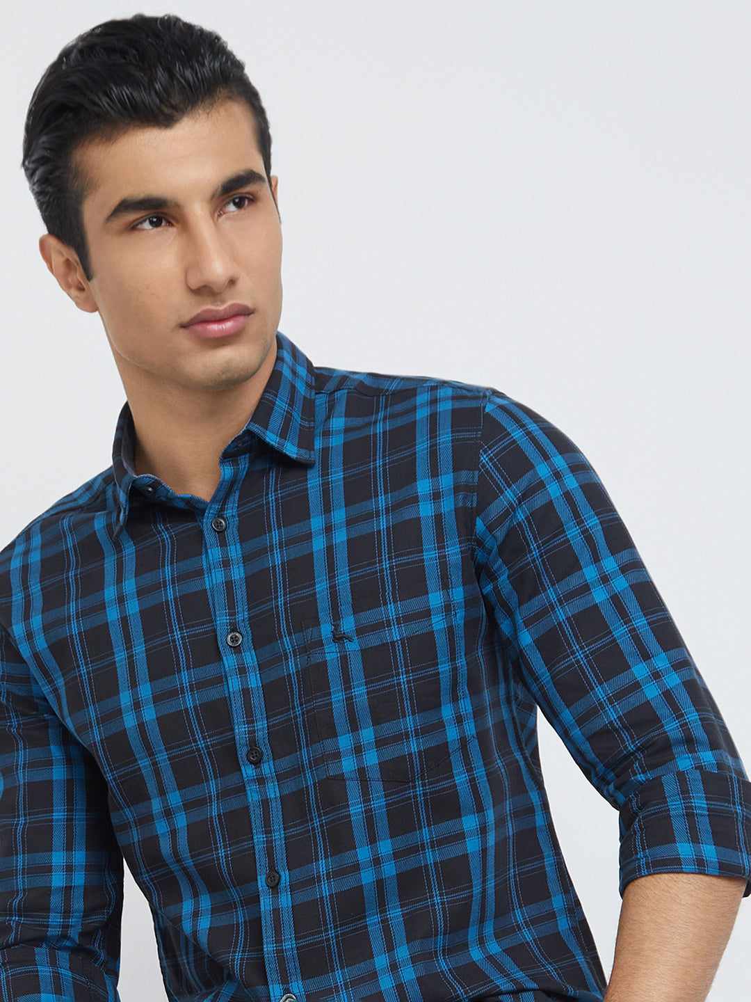 Men Blue Slim Fit Checks Cotton Full Sleeve Shirts