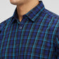 Parx Blue Checks Slim Fit Cotton Casual Shirt