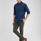 Parx Blue Checks Slim Fit Cotton Casual Shirt