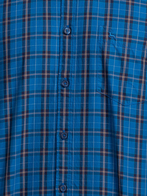 Parx Men Blue Checks Slim Fit Cotton Shirt