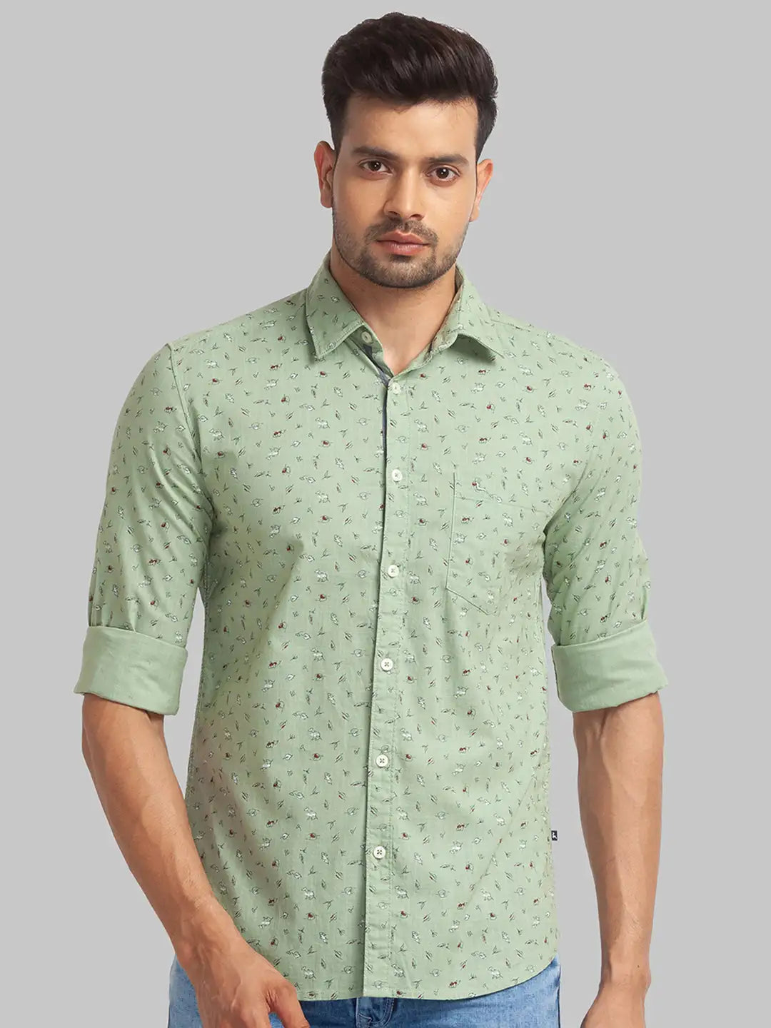 Men Slim Fit Green Shirt