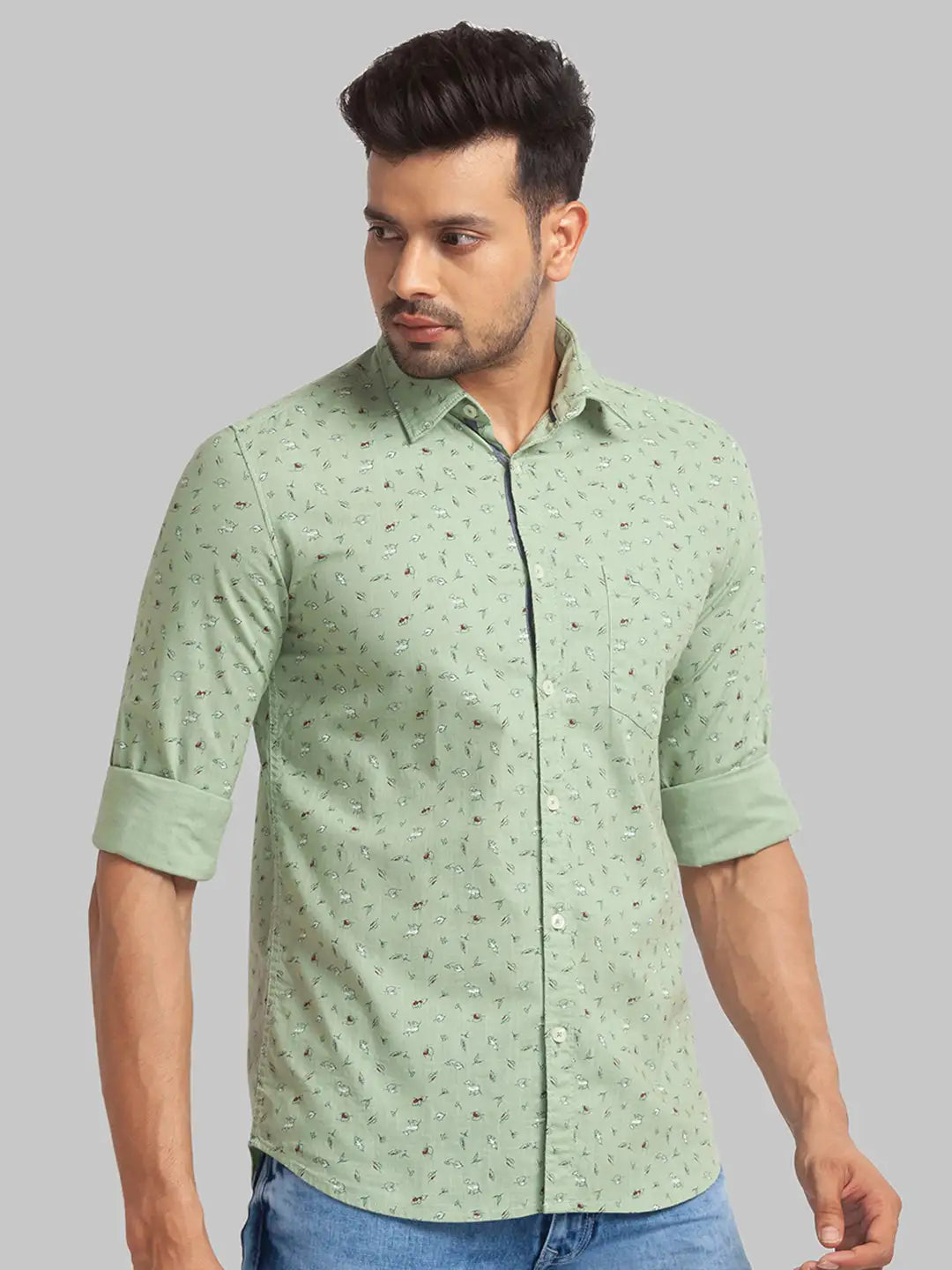 Men Slim Fit Green Shirt