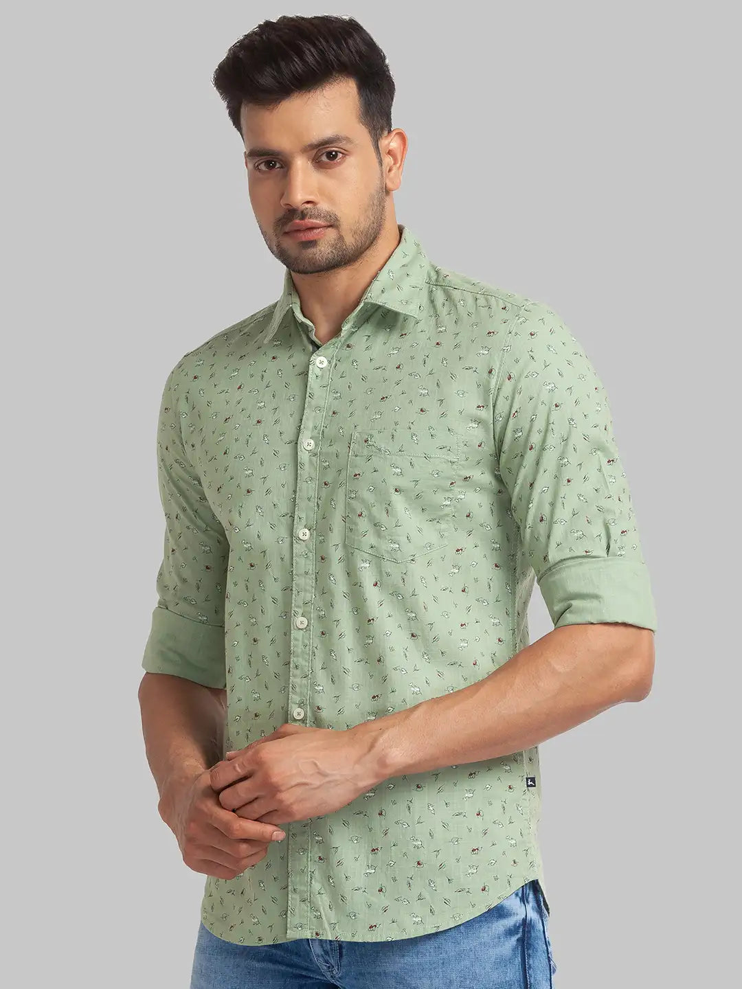 Men Slim Fit Green Shirt