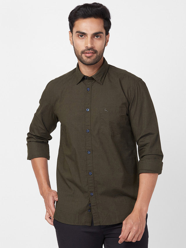 Parx Green Solid Slim Fit Cotton Casual Shirt