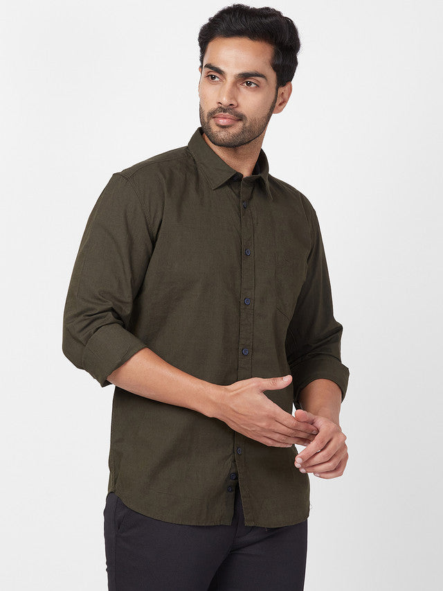 Parx Green Solid Slim Fit Cotton Casual Shirt