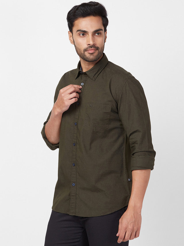 Parx Green Solid Slim Fit Cotton Casual Shirt