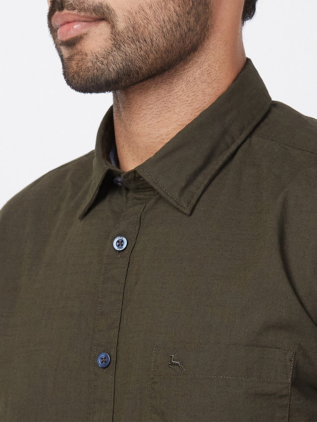 Parx Green Solid Slim Fit Cotton Casual Shirt