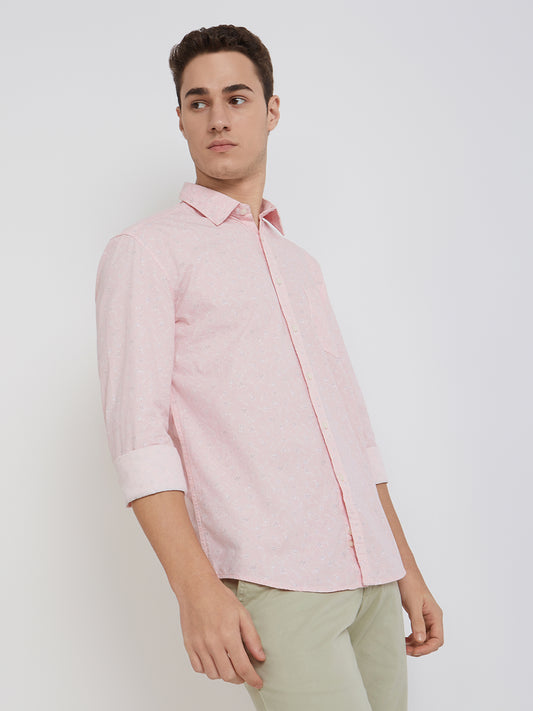 Parx Men Pink Printed Slim Fit Cotton Casual Shirt