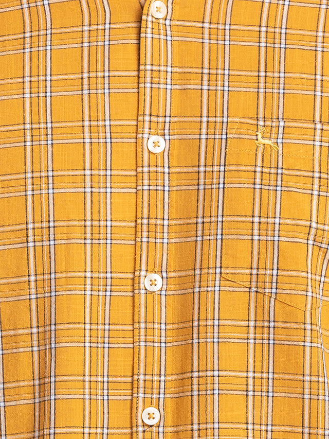 Parx Yellow Printed Slim Fit Cotton Casual Shirt