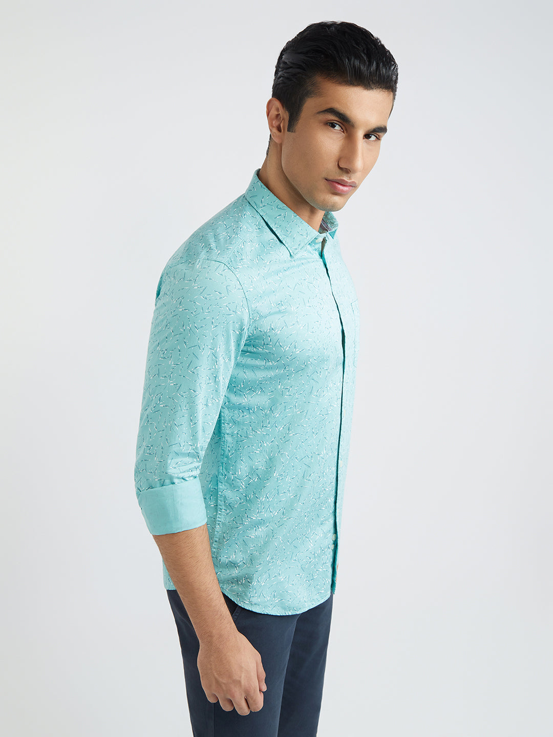 Parx Men Blue Printed Slim Fit Cotton Blend Casual Shirt