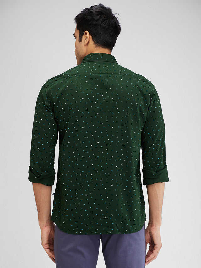 Parx Green Printed Slim Fit Cotton Casual Shirt