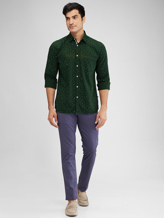 Parx Green Printed Slim Fit Cotton Casual Shirt