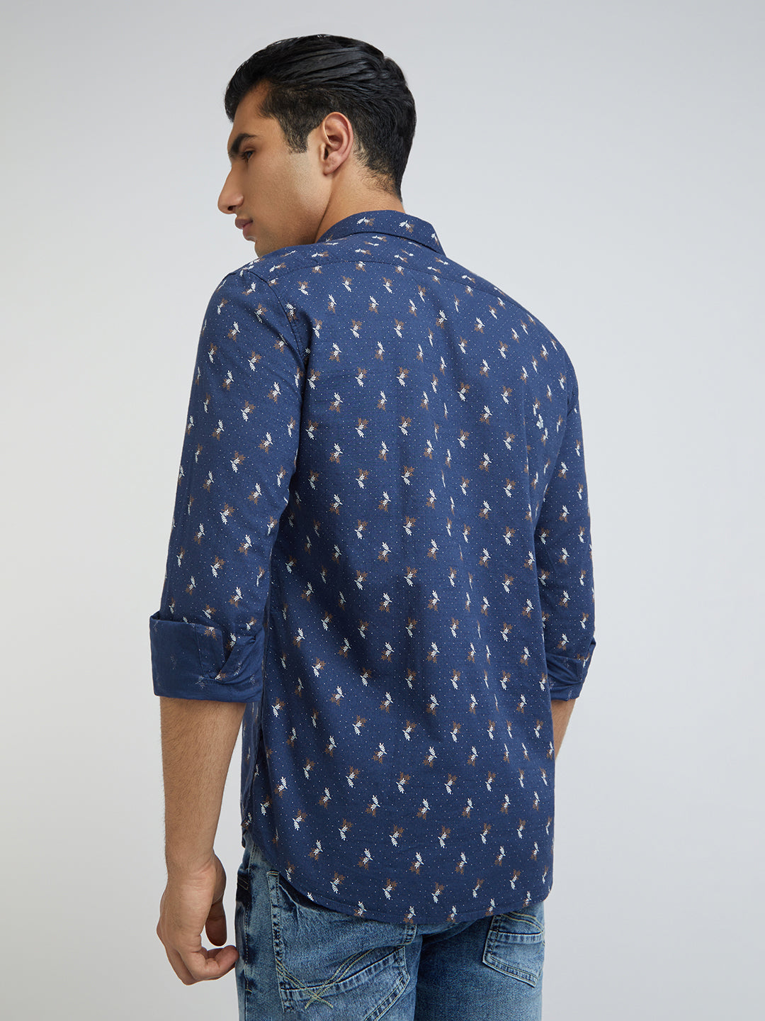 Parx Men Blue Print Slim Fit Cotton Full Sleeve Shirts