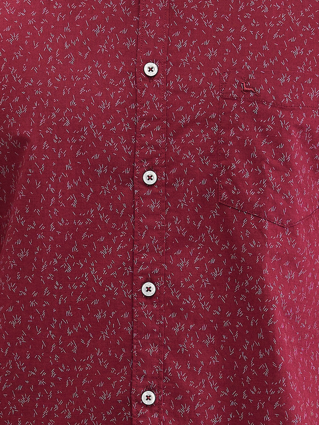 Parx Maroon Printed Slim Fit Cotton Casual Shirt