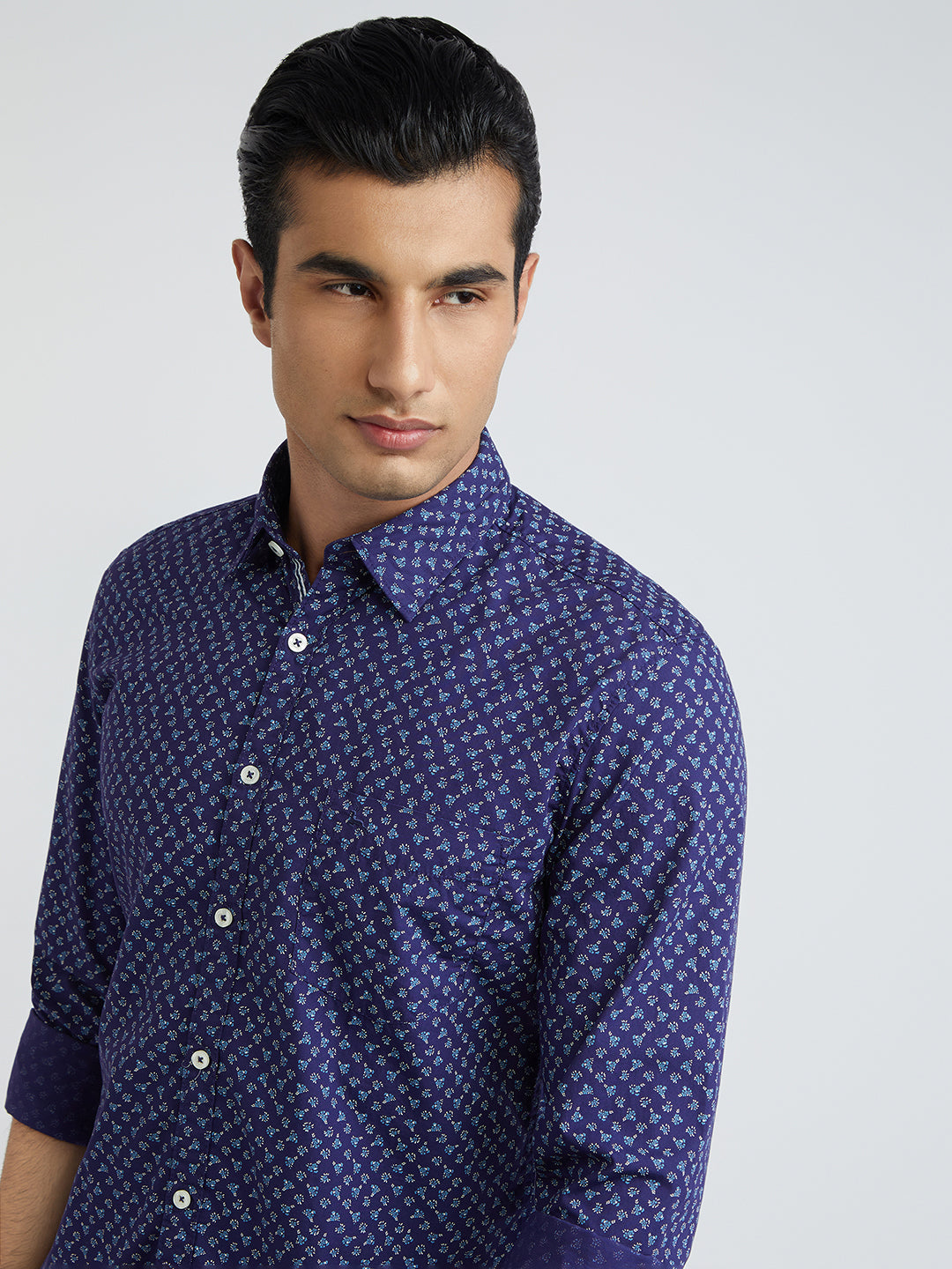 Parx Men Blue Print Slim Fit Cotton Full Sleeve Shirts