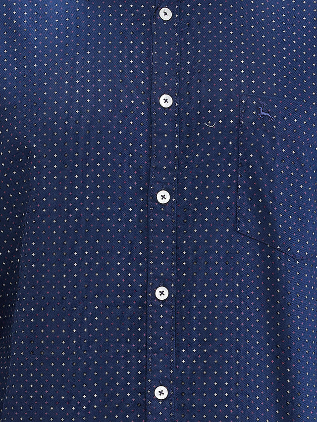 Parx Blue Printed Slim Fit Cotton Casual Shirt