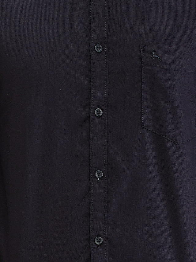 Parx Black Solid Slim Fit Cotton Casual Shirt