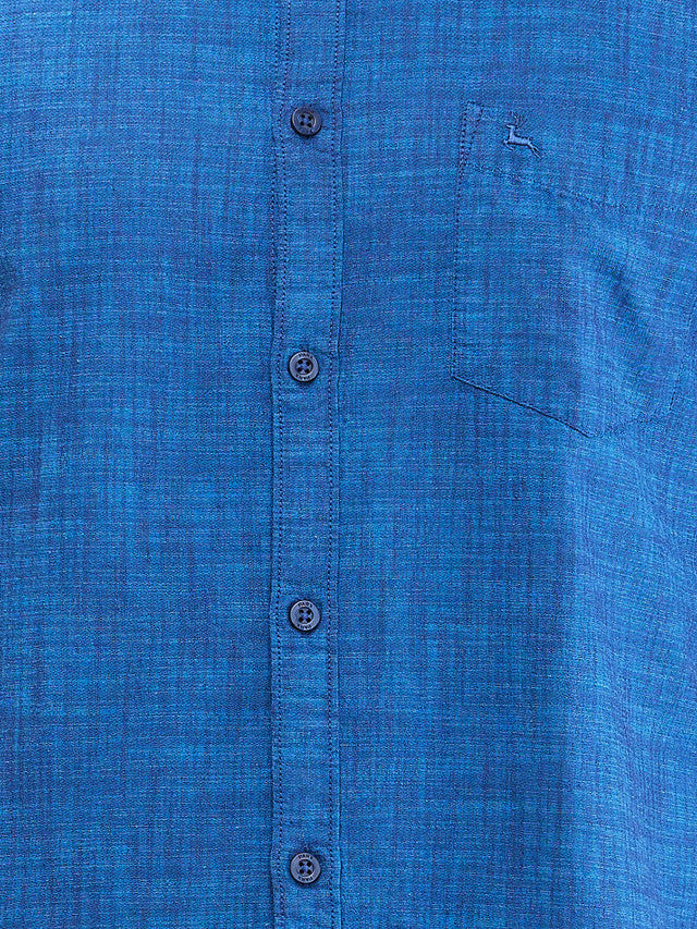 Parx Blue Solid Slim Fit Cotton Casual Shirt