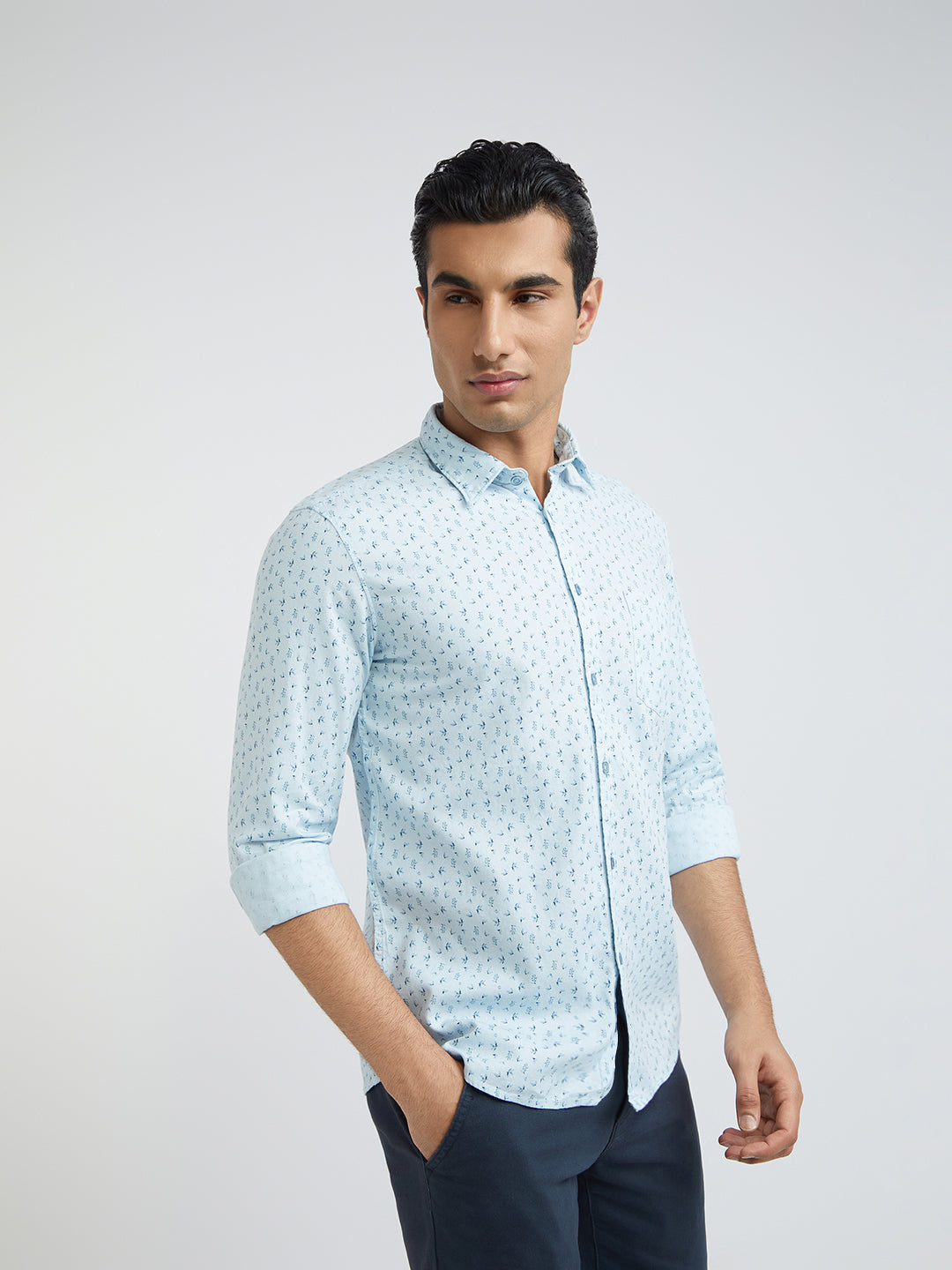 Parx Men Blue Print Slim Fit Cotton Full Sleeve Shirts