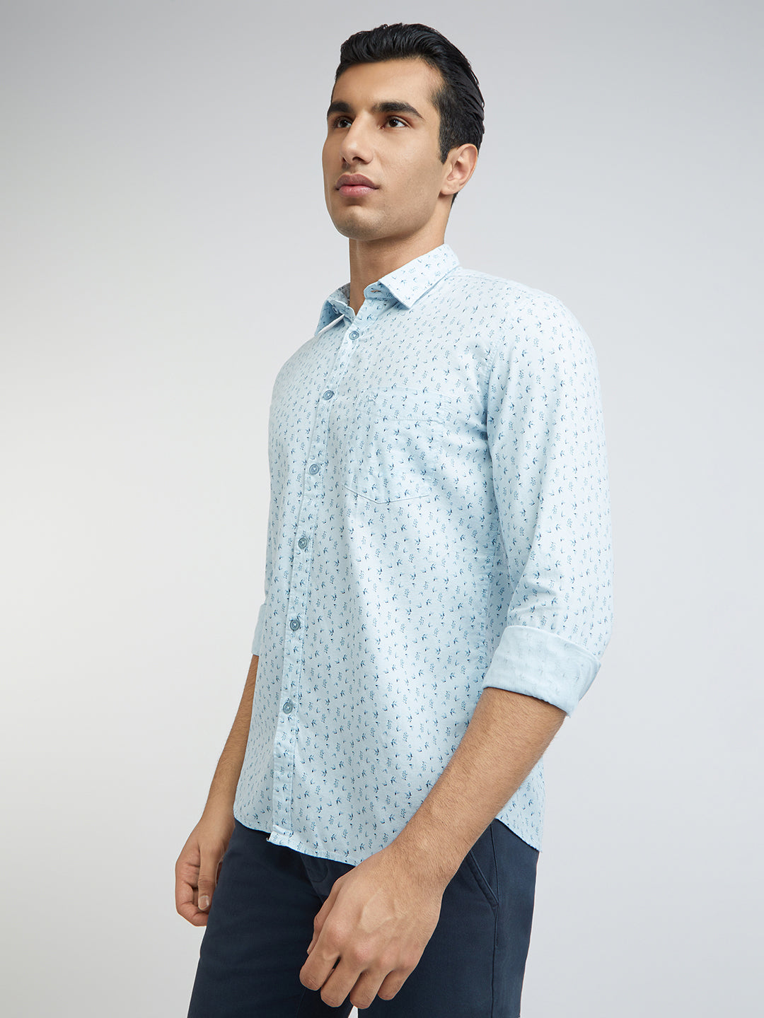 Parx Men Blue Print Slim Fit Cotton Full Sleeve Shirts