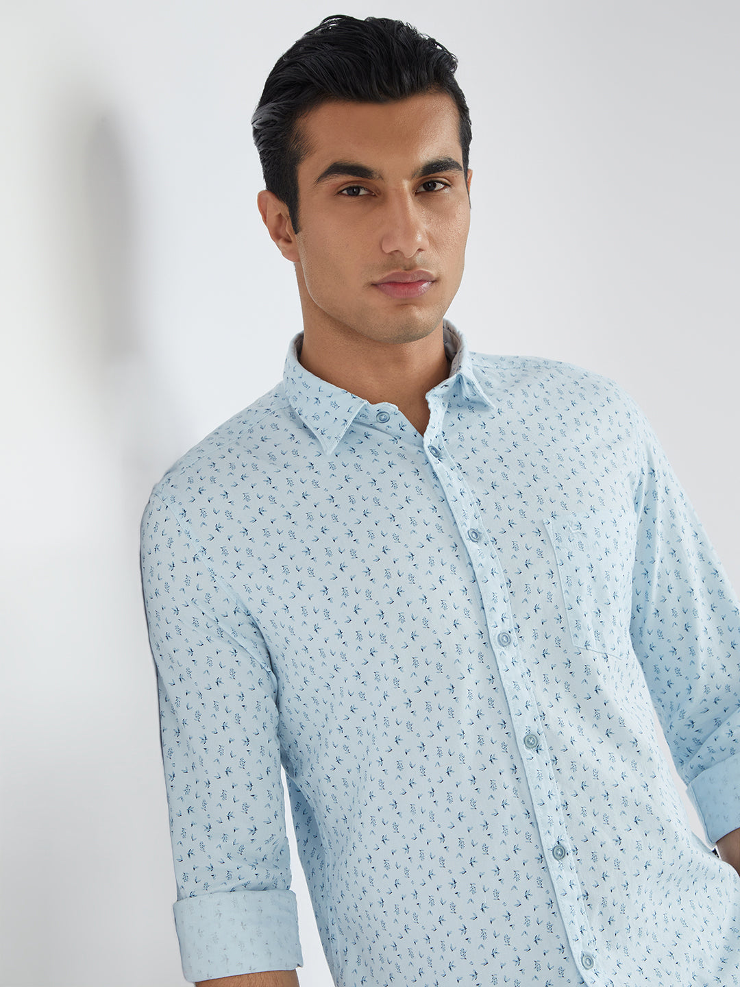 Parx Men Blue Print Slim Fit Cotton Full Sleeve Shirts