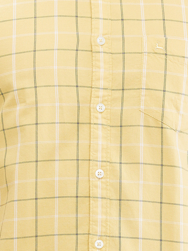 Parx Yellow Checks Slim Fit Cotton Casual Shirt