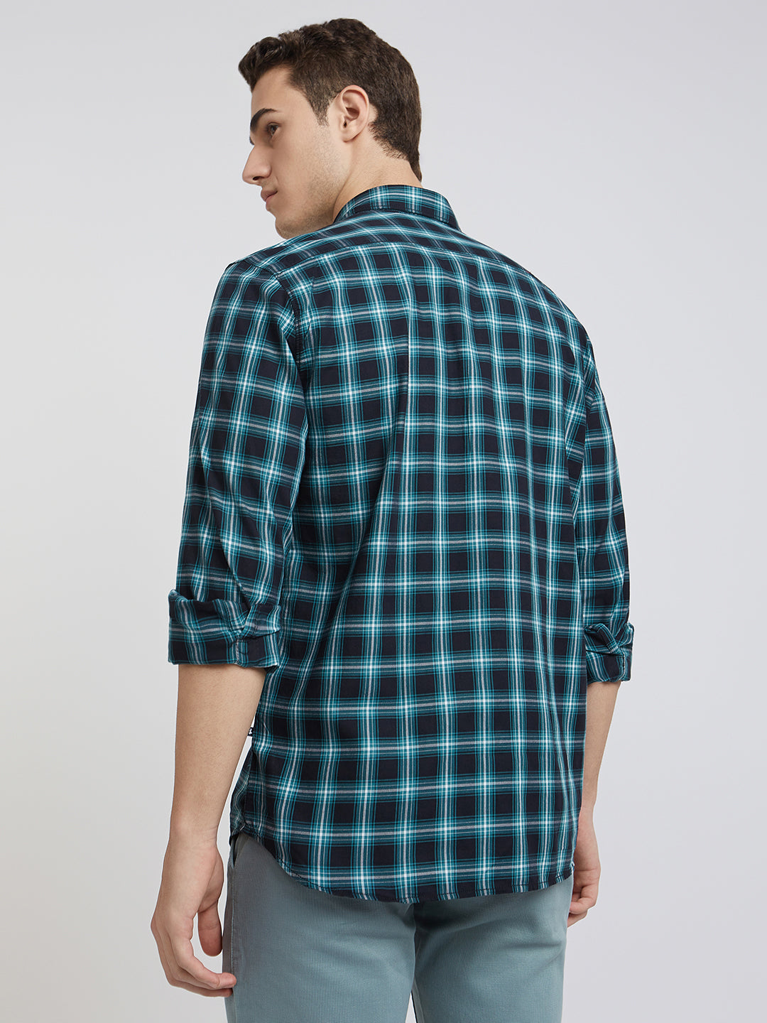 Parx Men Green Checks Slim Fit Cotton Casual Shirt