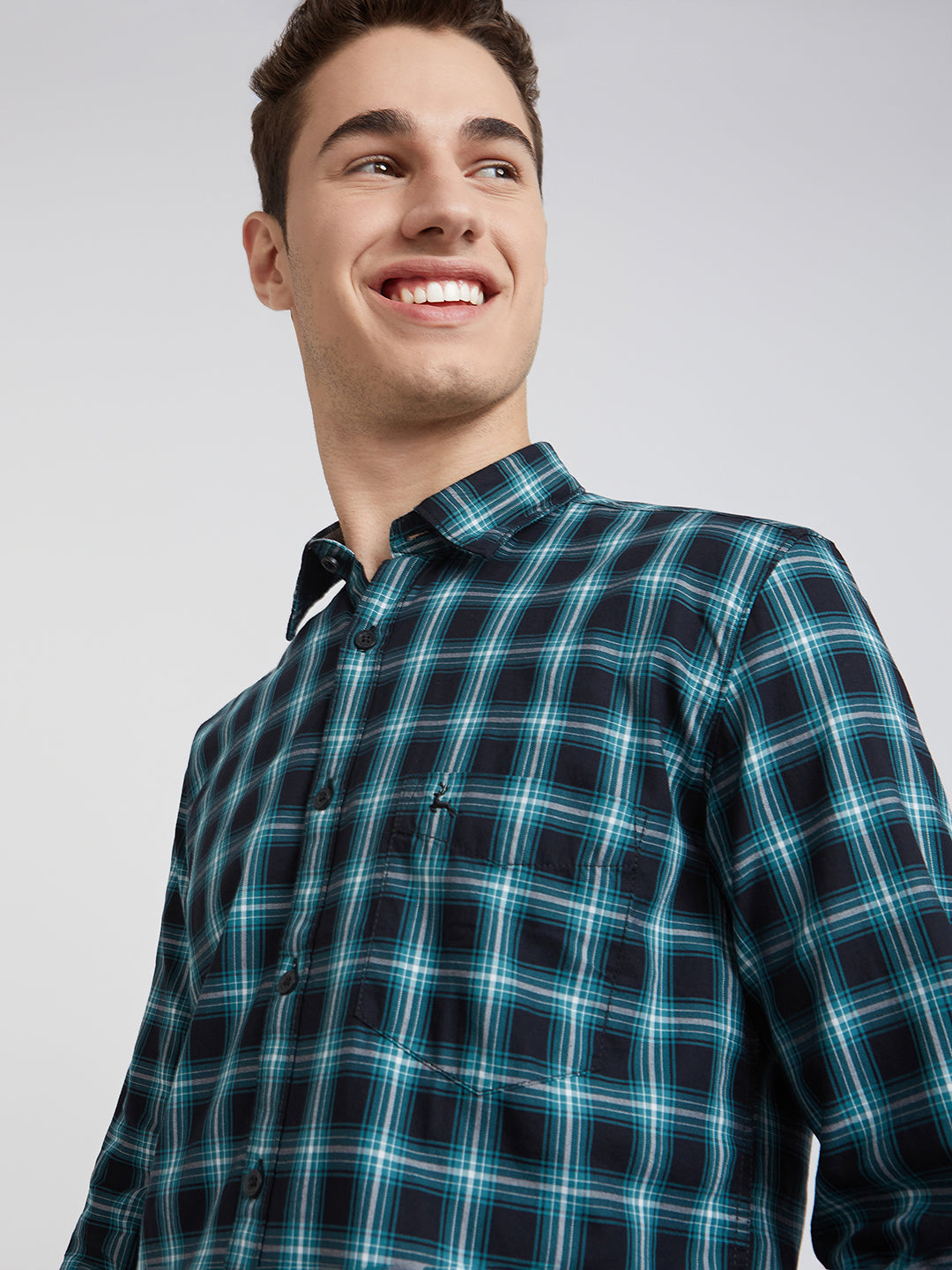 Parx Men Green Checks Slim Fit Cotton Casual Shirt