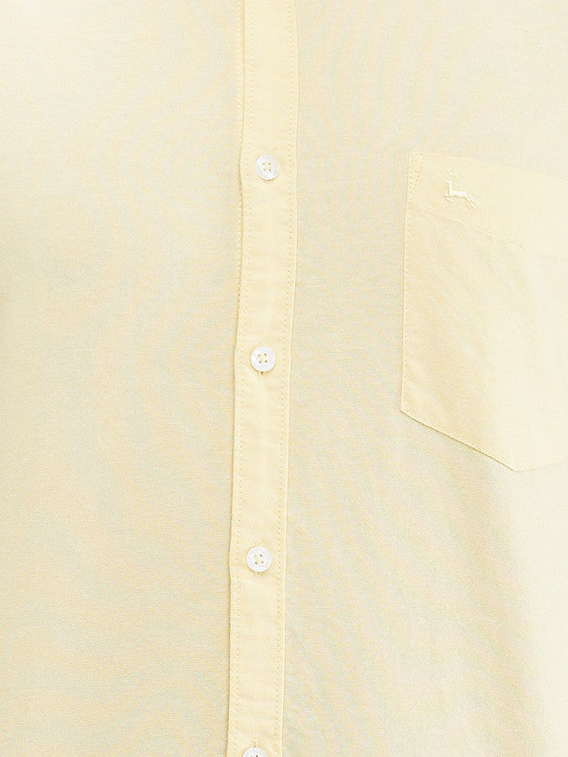 Parx Yellow Solid Slim Fit Cotton Casual Shirt