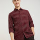 Men Red Slim Fit Stripe Cotton Full Sleeve Shirts