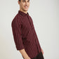 Men Red Slim Fit Stripe Cotton Full Sleeve Shirts