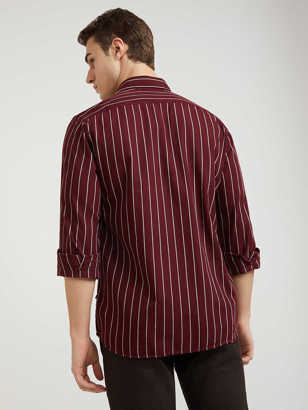 Men Red Slim Fit Stripe Cotton Full Sleeve Shirts